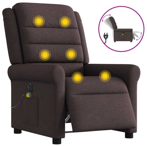vidaXL Elektrisk massagefåtölj mörkbrun tyg