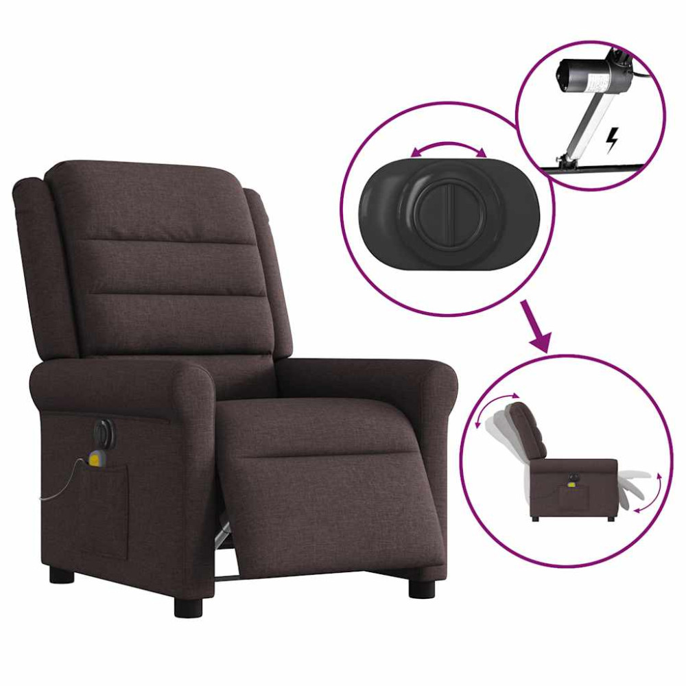 Produktbild för Elektrisk massagefåtölj mörkbrun tyg