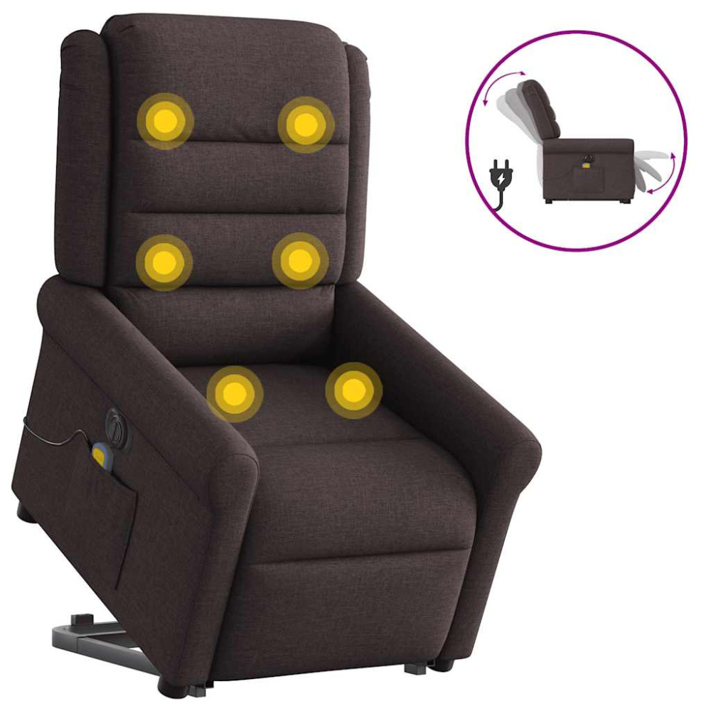 Produktbild för Elektrisk massagefåtölj med uppresningshjälp mörkbrun tyg