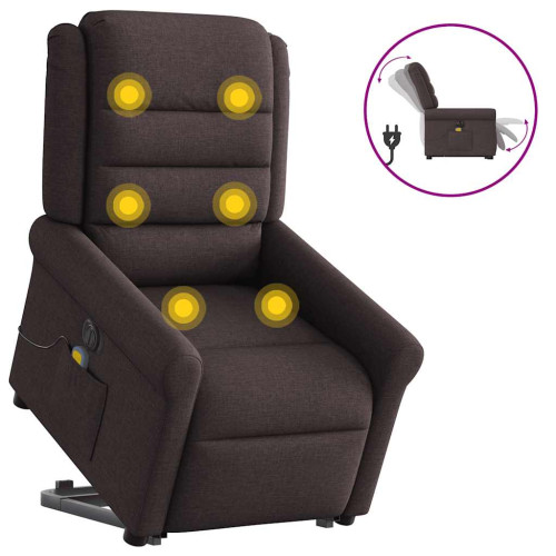 vidaXL Elektrisk massagefåtölj med uppresningshjälp mörkbrun tyg
