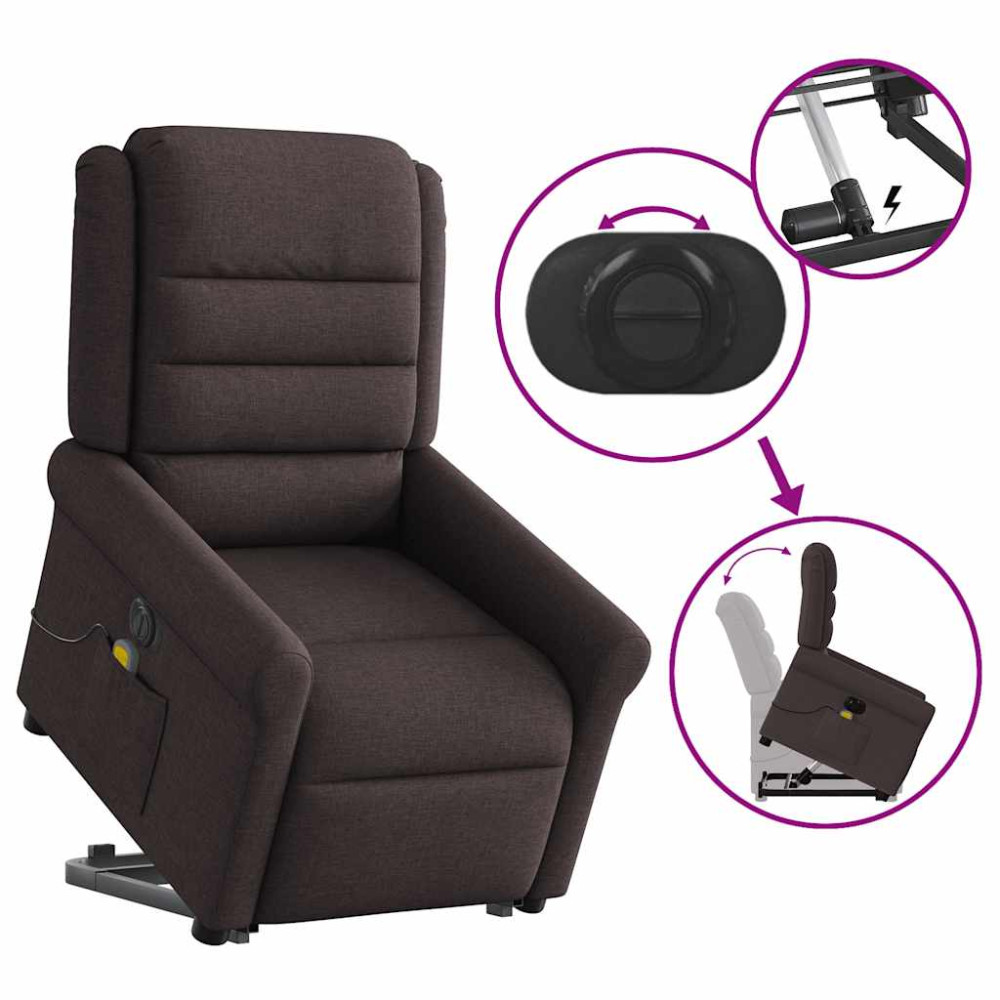 Produktbild för Elektrisk massagefåtölj med uppresningshjälp mörkbrun tyg