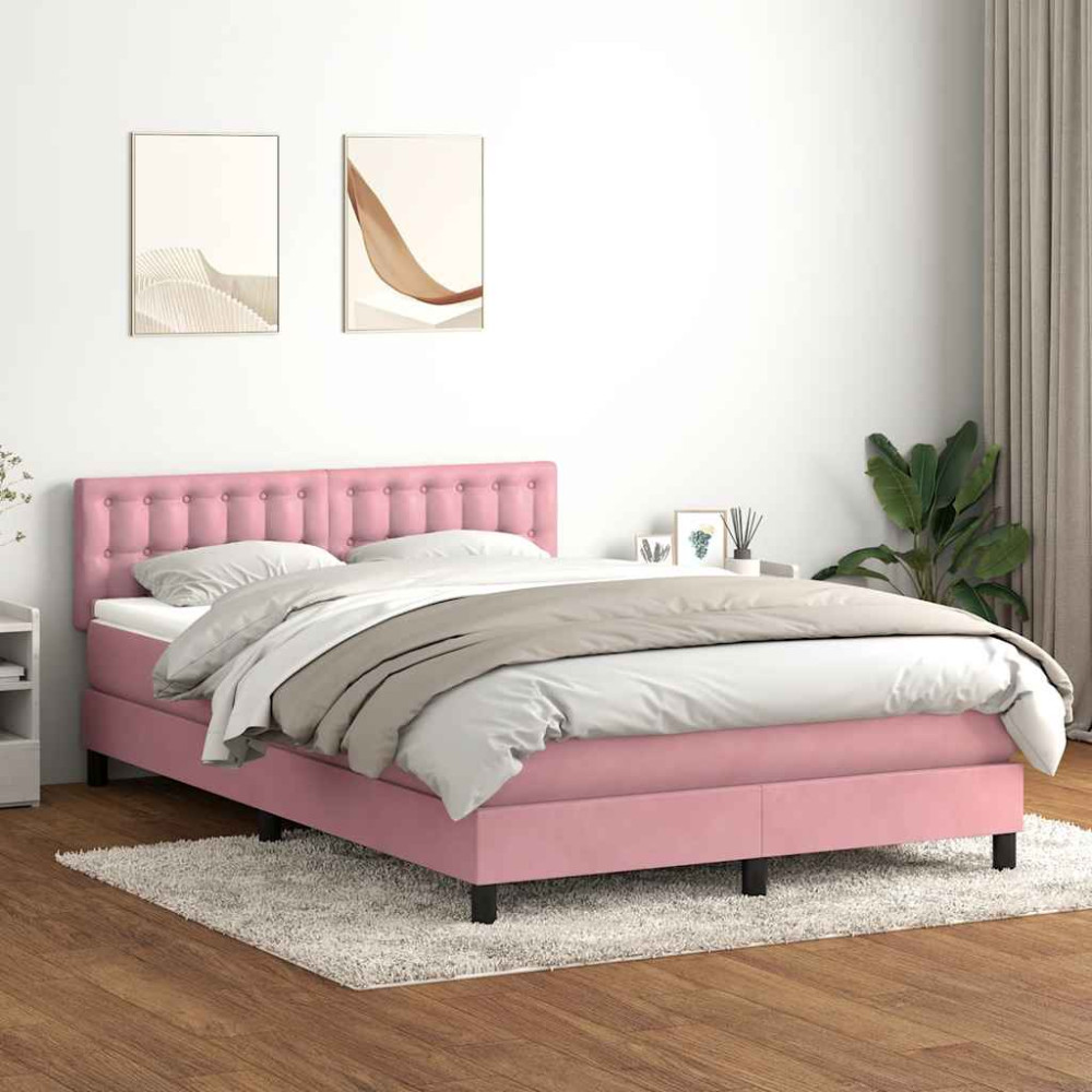Produktbild för Ramsäng med madrass rosa 160x220 cm sammet