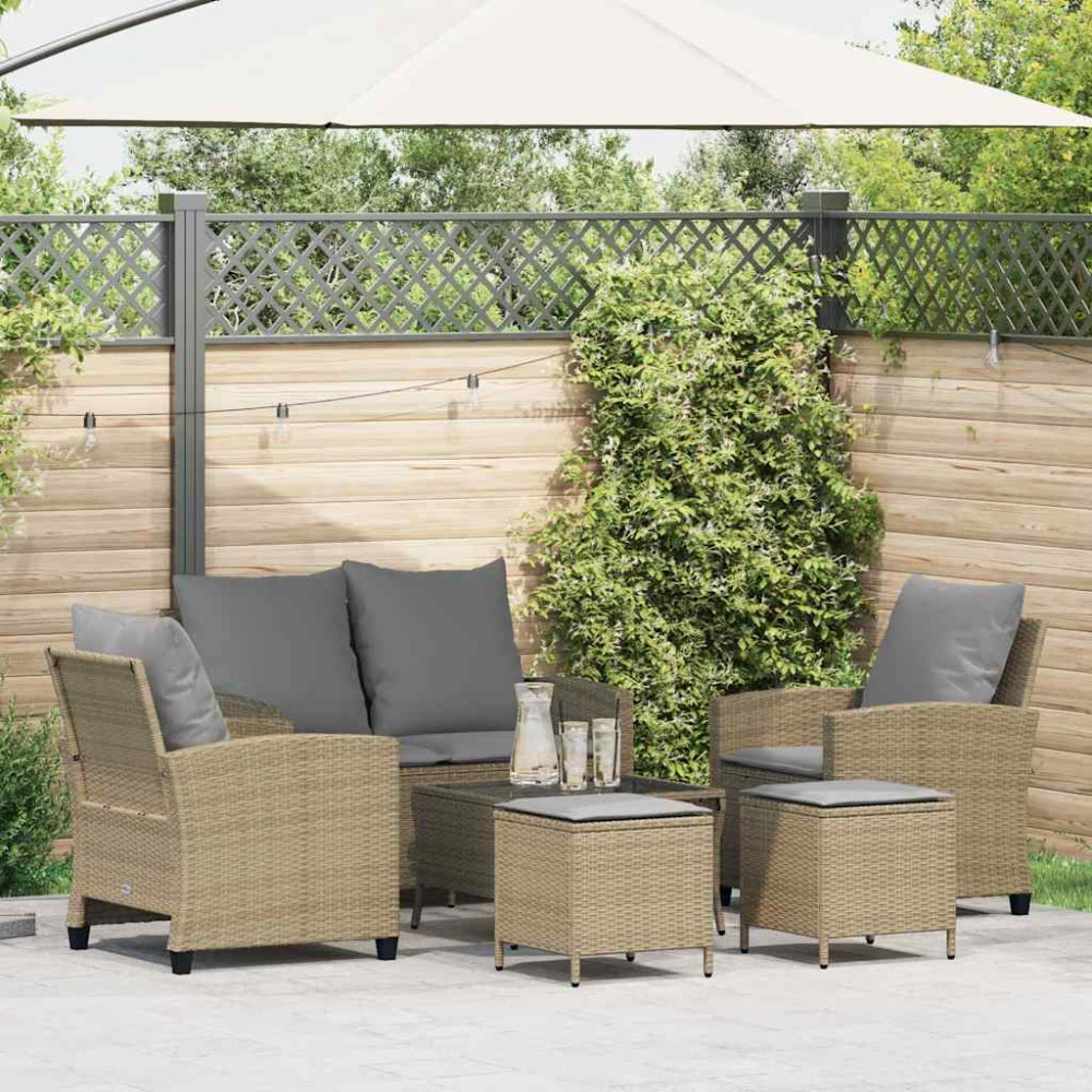 Produktbild för Soffgrupp för trädgården med dynor 6 delar beige konstrotting