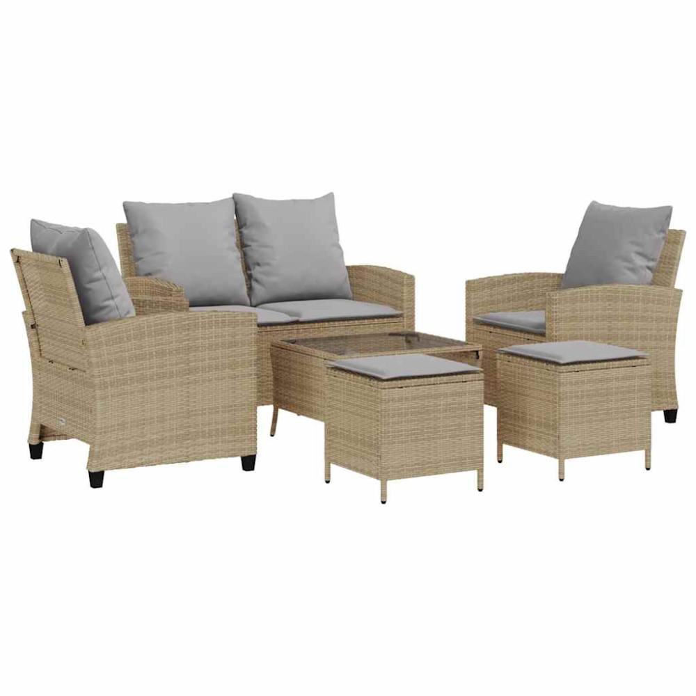 Produktbild för Soffgrupp för trädgården med dynor 6 delar beige konstrotting