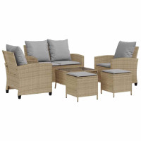 Produktbild för Soffgrupp för trädgården med dynor 6 delar beige konstrotting