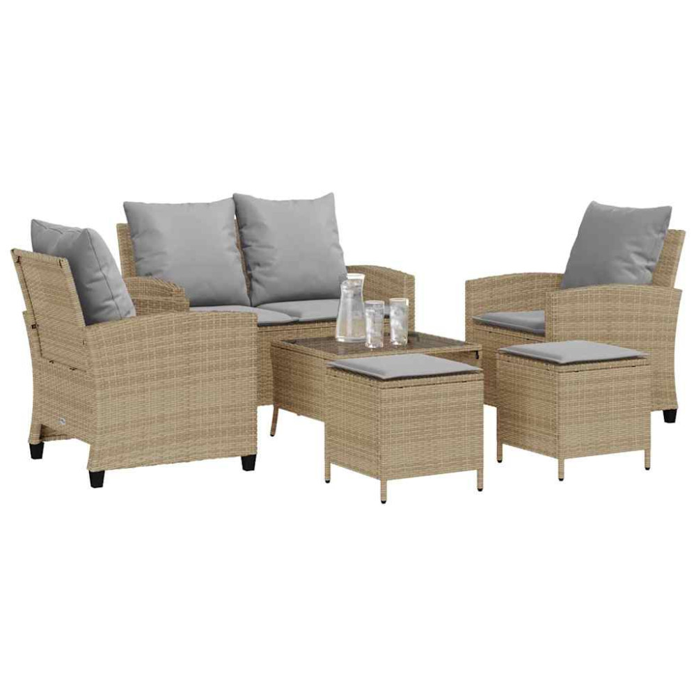 Produktbild för Soffgrupp för trädgården med dynor 6 delar beige konstrotting