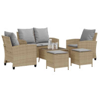 Produktbild för Soffgrupp för trädgården med dynor 6 delar beige konstrotting