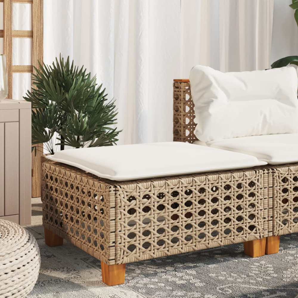 Produktbild för Trädgårdspall med dyna beige 63,5x56x32 cm konstrotting