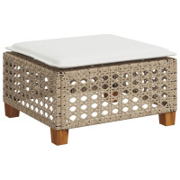 Produktbild för Trädgårdspall med dyna beige 63,5x56x32 cm konstrotting