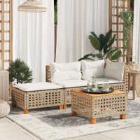 Produktbild för Trädgårdspall med dyna beige 63,5x56x32 cm konstrotting