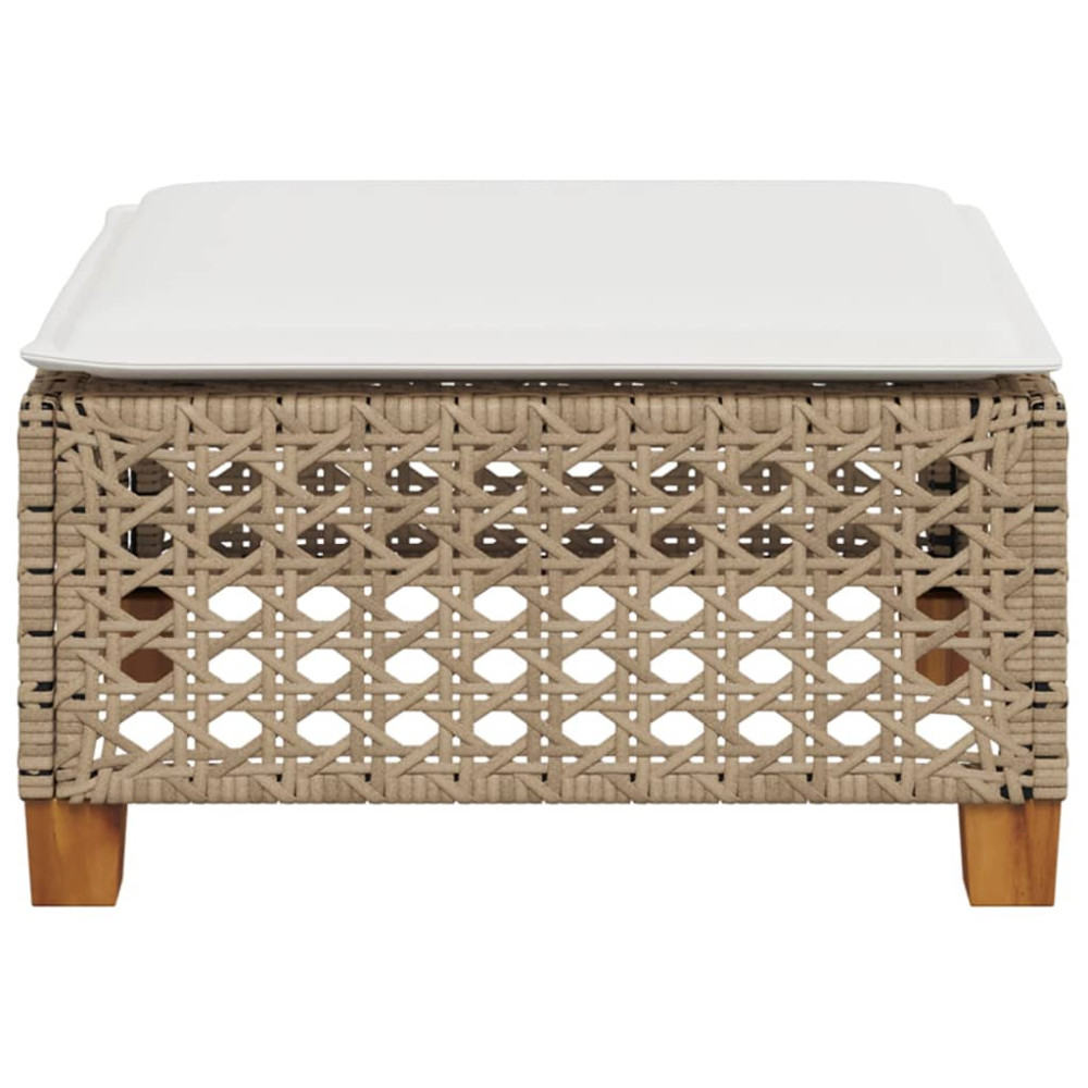 Produktbild för Trädgårdspall med dyna beige 63,5x56x32 cm konstrotting