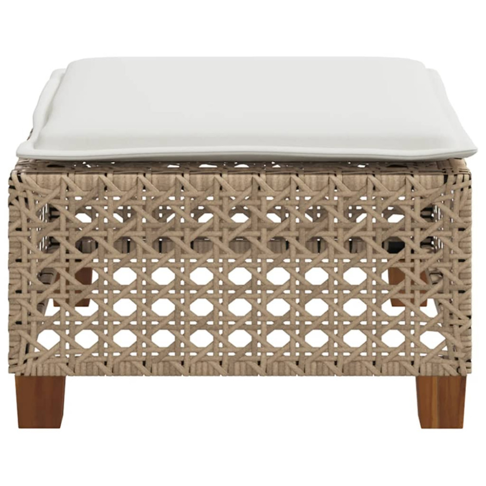 Produktbild för Trädgårdspall med dyna beige 63,5x56x32 cm konstrotting