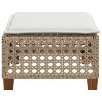 Produktbild för Trädgårdspall med dyna beige 63,5x56x32 cm konstrotting