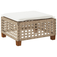 Produktbild för Trädgårdspall med dyna beige 63,5x56x32 cm konstrotting
