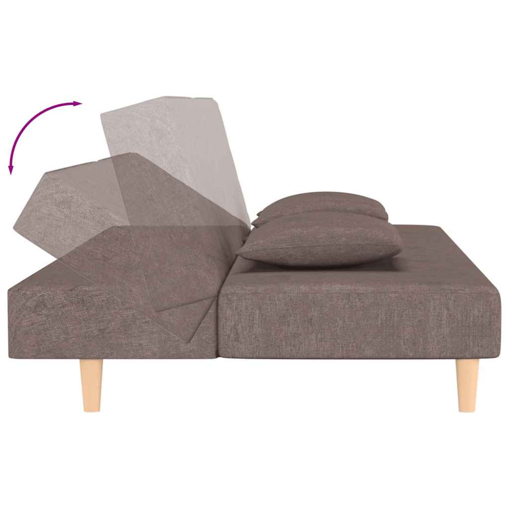 Produktbild för Bäddsoffa 2-sits med två kuddar taupe tyg