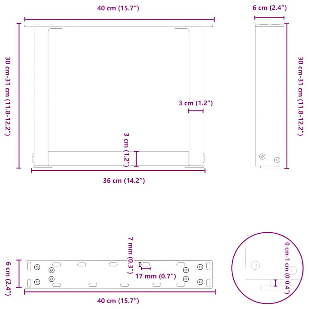 Produktbild för Soffbordsben U-formade 2 st antracit 40x(30-31) cm stål