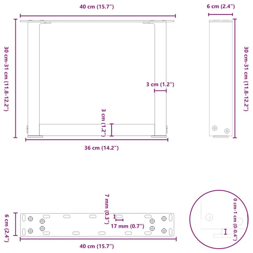 Produktbild för Soffbordsben U-formade 2 st naturstål 40x(30-31) cm stål