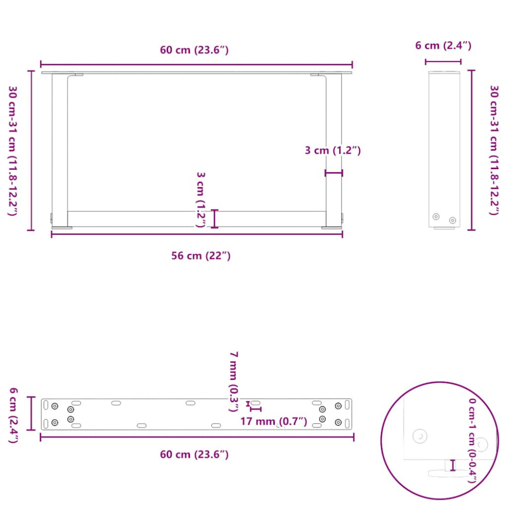 Produktbild för Soffbordsben U-formade 2 st vita 60x(30-31) cm stål