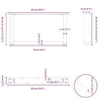Produktbild för Soffbordsben U-formade 2 st naturstål 60x(30-31) cm stål