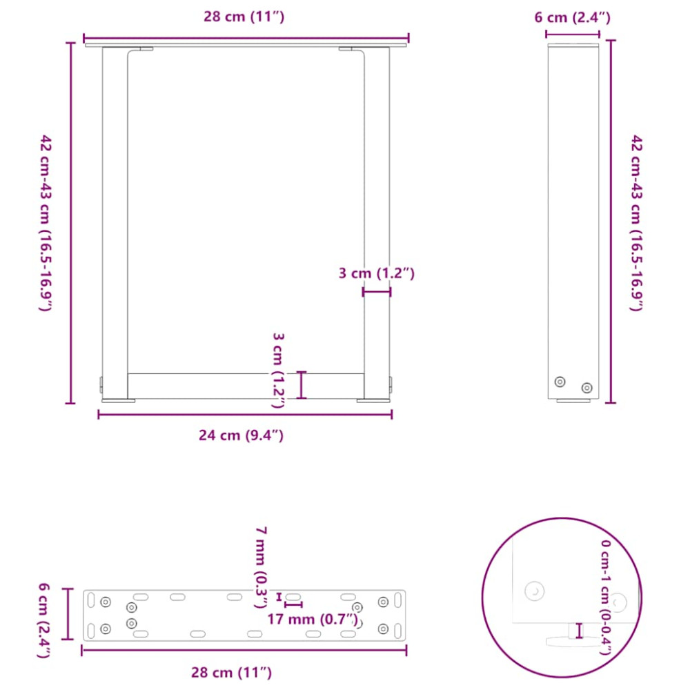Produktbild för Soffbordsben U-formade 2 st naturstål 28x(42-43) cm stål