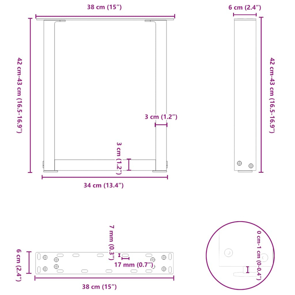 Produktbild för Soffbordsben U-formade 2 st vita 38x(42-43) cm stål