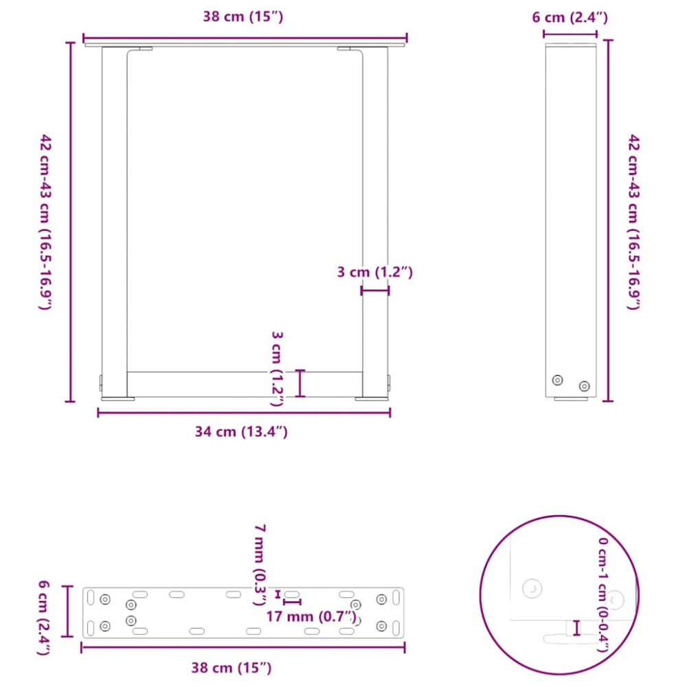 Produktbild för Soffbordsben U-formade 2 st naturstål 38x(42-43) cm stål