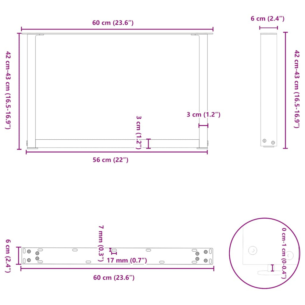 Produktbild för Soffbordsben U-formade 2 st naturstål 60x(42-43) cm stål