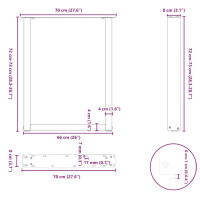 Produktbild för Matbordsben U-formade 2 st naturstål 70x(72-73) cm stål