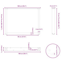 Produktbild för Matbordsben U-formade 2 st naturstål 100x(72-73) cm stål