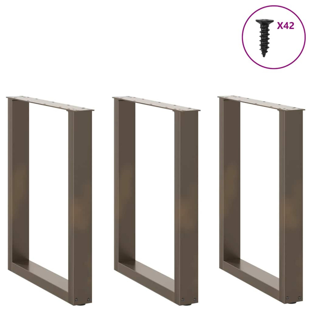 Produktbild för Matbordsben U-formade 3 st naturstål 70x(72-73) cm stål