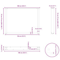 Produktbild för Matbordsben U-formade 3 st naturstål 100x(72-73) cm stål