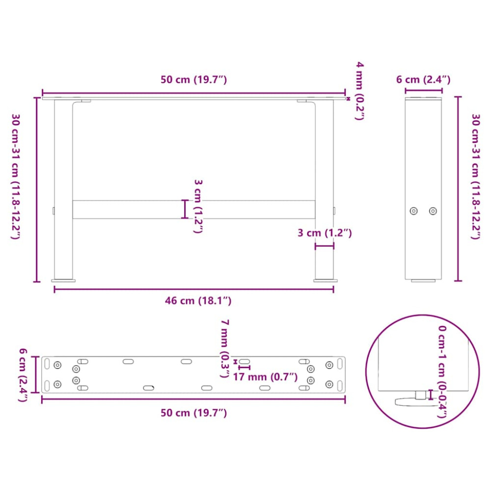 Produktbild för Soffbordsben antracit 2 st 50x(30-31) cm stål
