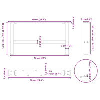 Produktbild för Soffbordsben naturstål 2 st 60x(30-31) cm stål