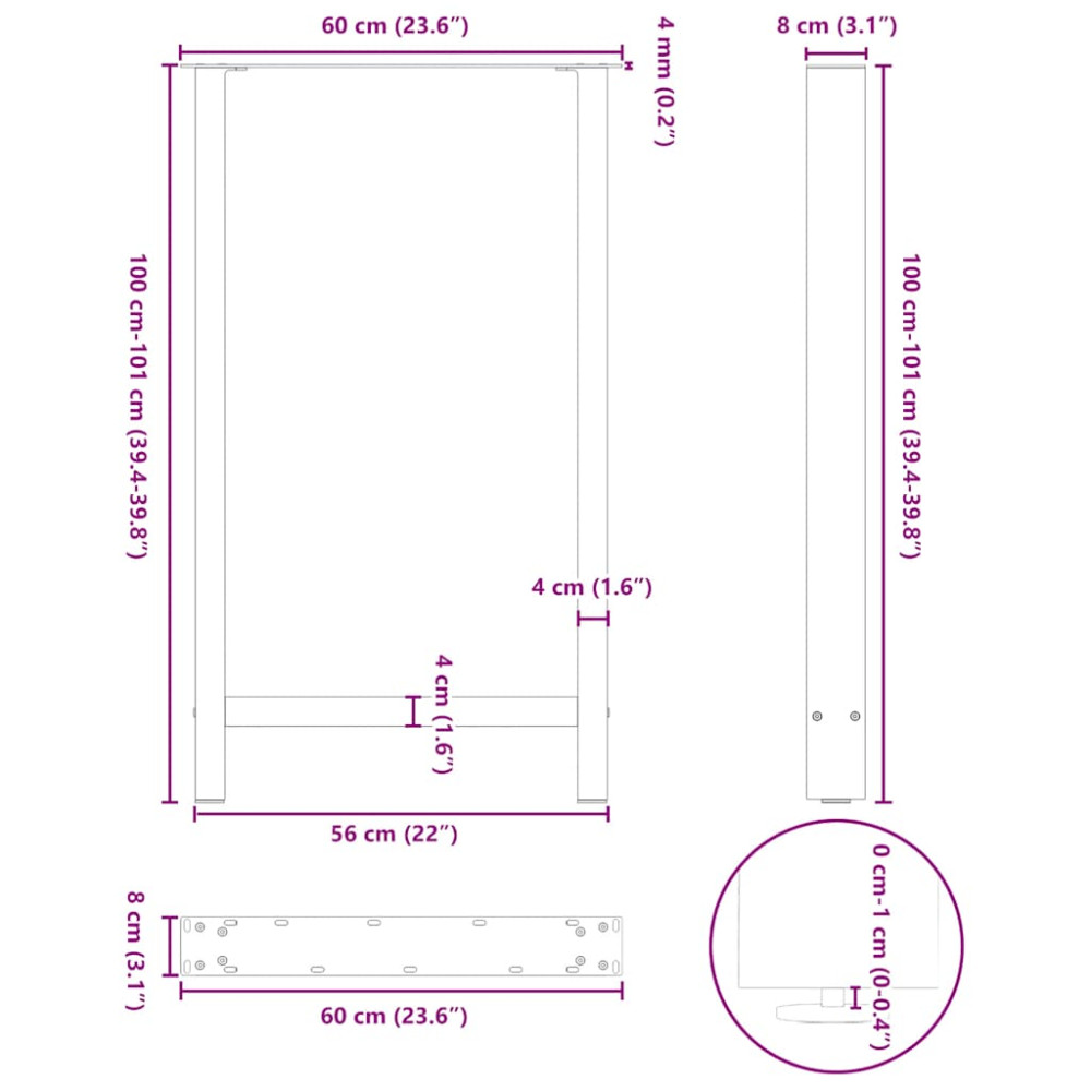Produktbild för Barbordsben naturstål 2 st 60x(100-101) cm stål