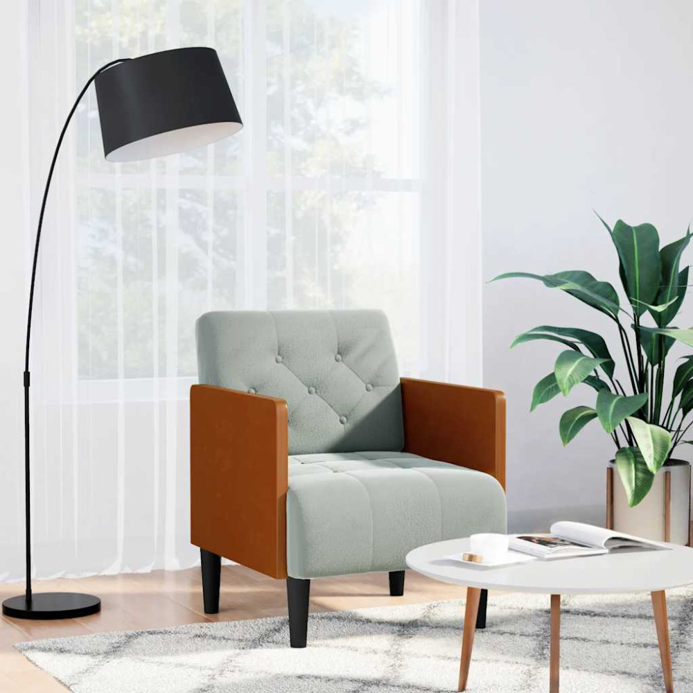 Produktbild för Soffstol med armstöd ljusgrå 55 cm sammet