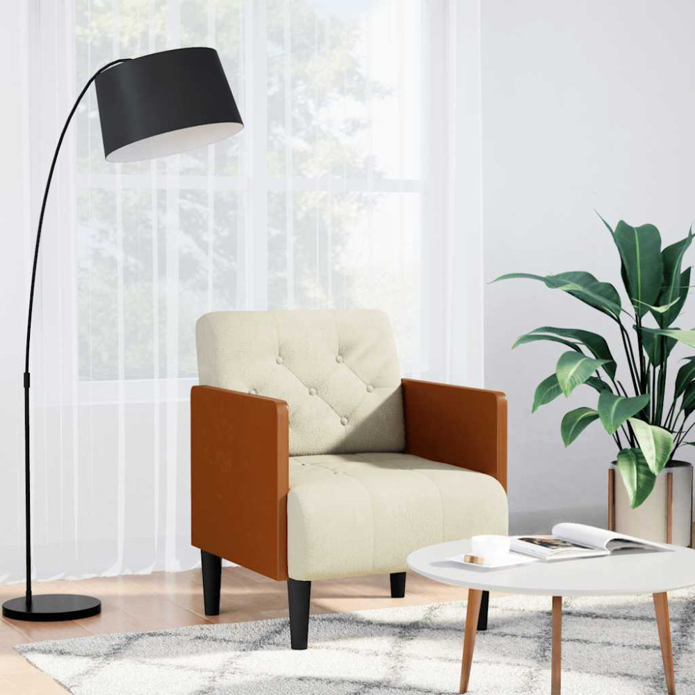 Produktbild för Soffstol med armstöd gräddvit 55 cm sammet