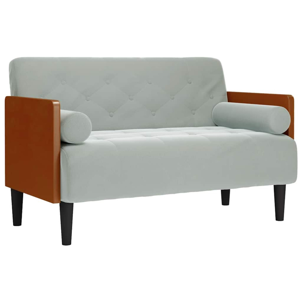 Produktbild för Loveseat soffa med bolsterdynor ljusgrå 110 cm sammet