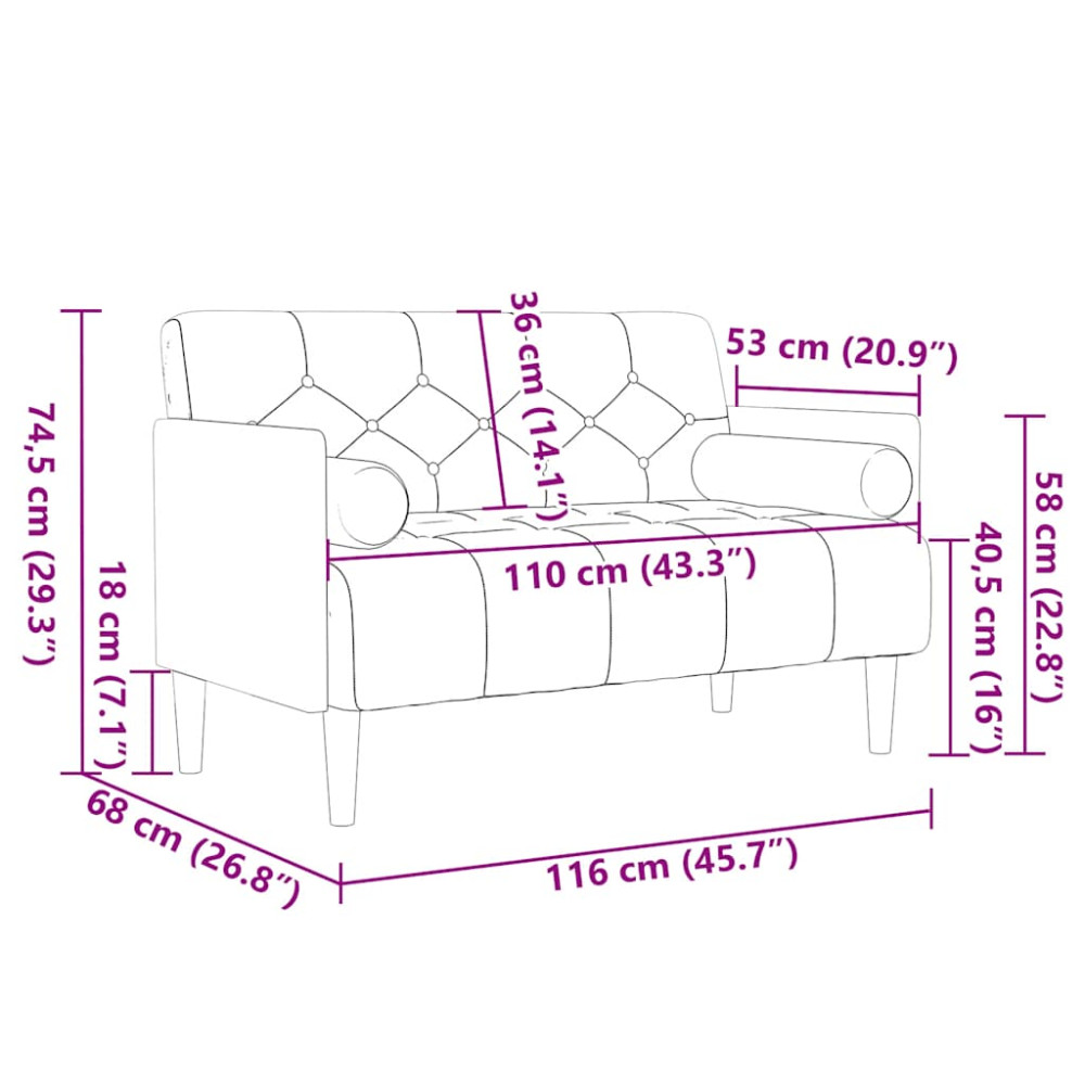 Produktbild för Loveseat soffa med bolsterdynor ljusgrå 110 cm sammet