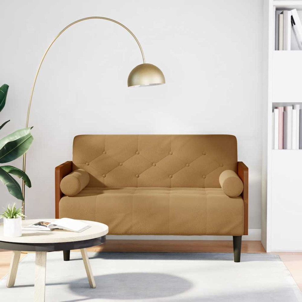 Produktbild för Loveseat soffa med dynor brun 110 cm sammet