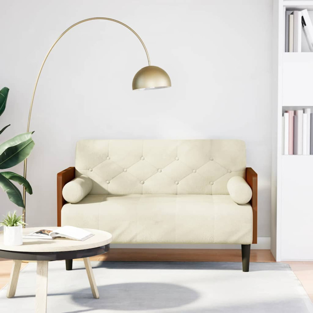 Produktbild för Loveseat soffa med dynor gräddvit 110 cm sammet