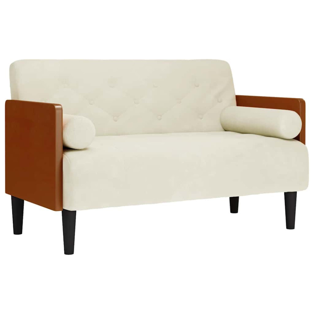 Produktbild för Loveseat soffa med dynor gräddvit 110 cm sammet