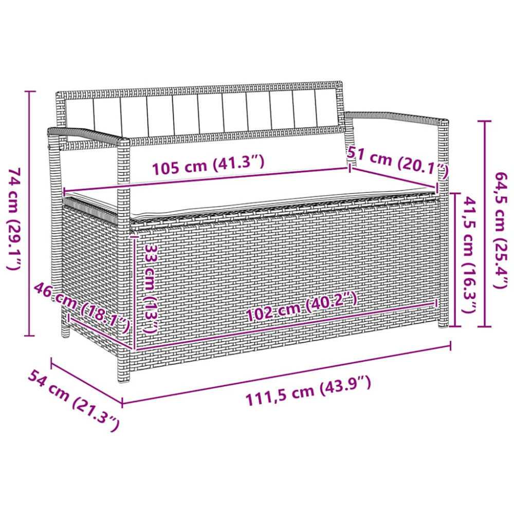Produktbild för Förvaringsbänk för trädgård med dyna svart konstrotting
