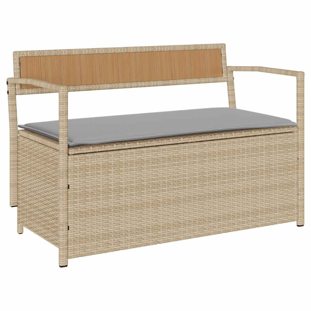 Produktbild för Förvaringsbänk för trädgård med dyna beige konstrotting