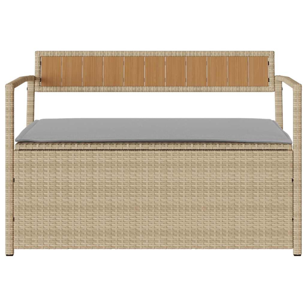 Produktbild för Förvaringsbänk för trädgård med dyna beige konstrotting