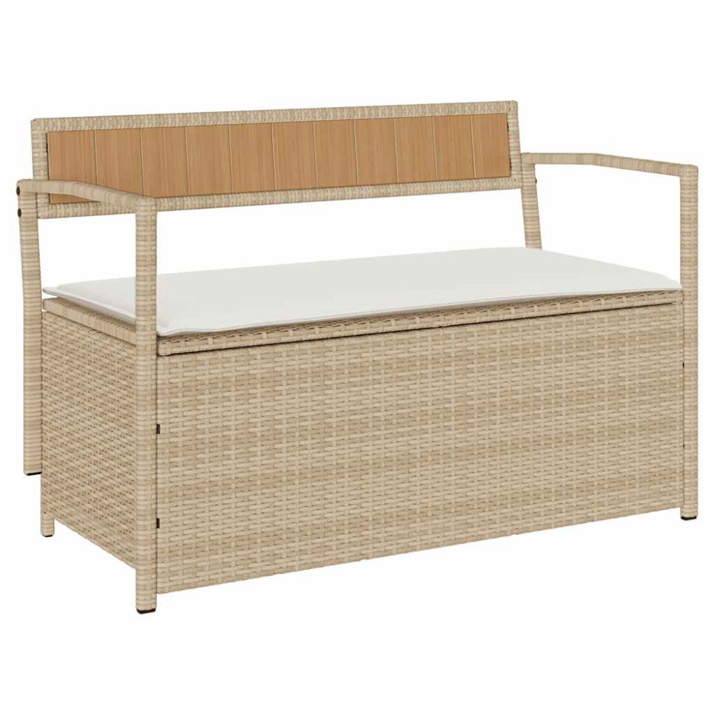 Produktbild för Förvaringsbänk för trädgård med dyna beige konstrotting