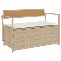 Produktbild för Förvaringsbänk för trädgård med dyna beige konstrotting