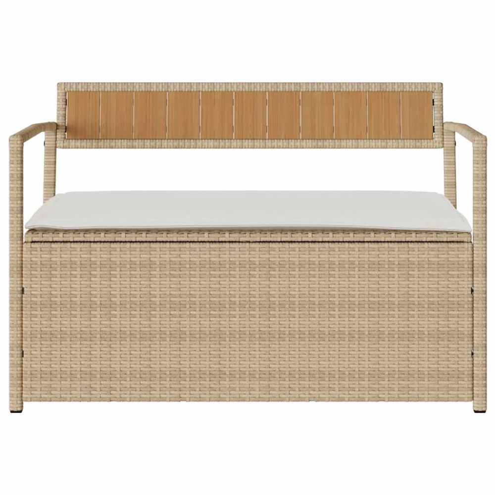 Produktbild för Förvaringsbänk för trädgård med dyna beige konstrotting
