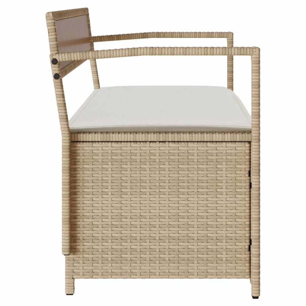Produktbild för Förvaringsbänk för trädgård med dyna beige konstrotting