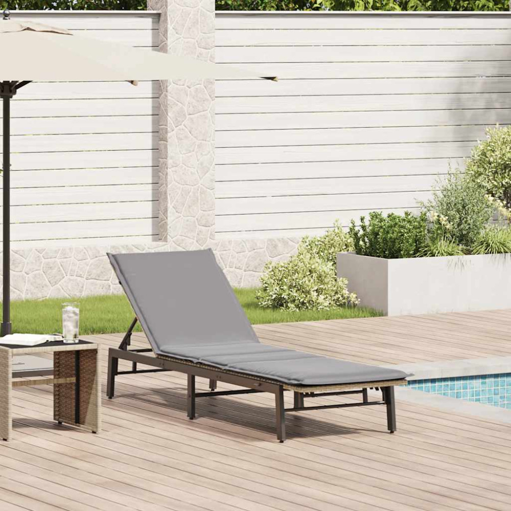Produktbild för Solsäng med dyna beige konstrotting