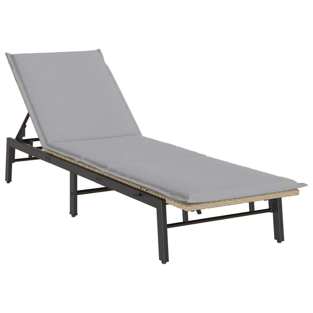 Produktbild för Solsäng med dyna beige konstrotting